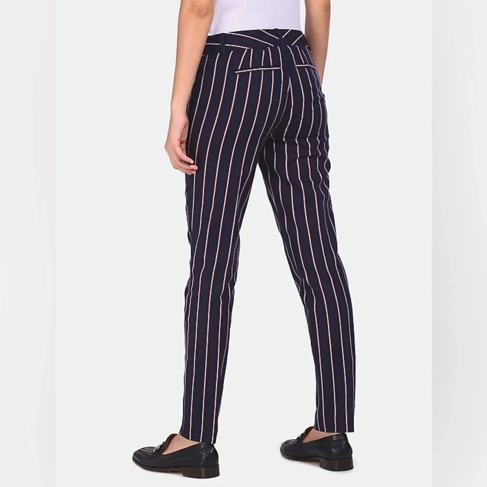 Tommy Hilfiger Striped Pants Women’s Size 10 Navy Red Cotton Stretch Trousers